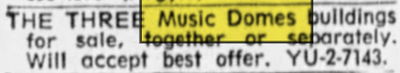 The Dome (The Music Dome) - Jan 3 1971 Buildings For Sale (newer photo)